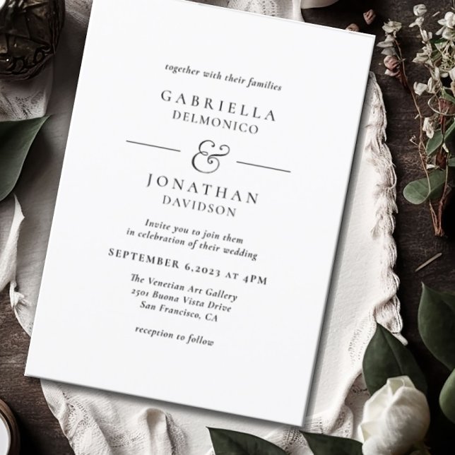 Invitación Elegante Boda de Monograma Blanco Negro (Subido por el creador)