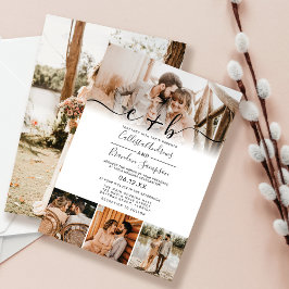 Invitación Elegante Boda de Monograma Blanco Negro Fotográfic