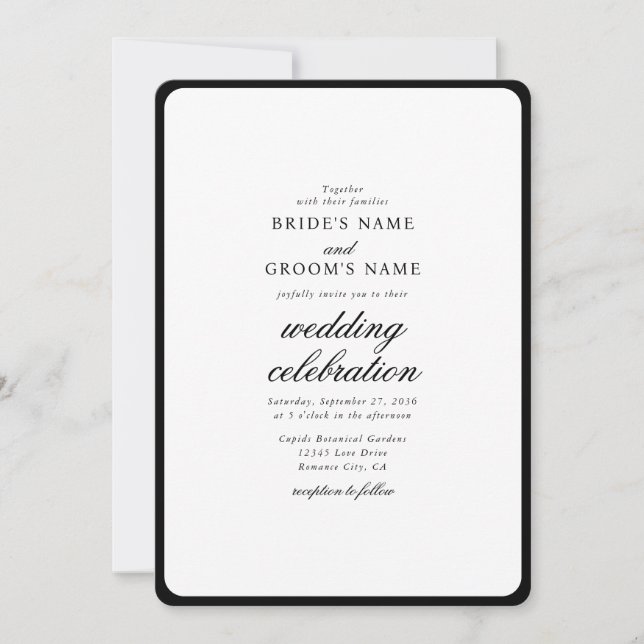 Invitación Elegante Boda de Monograma Blanco Negro Minimalist (Anverso)