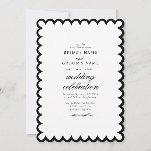 Invitación Elegante Boda de Monograma Blanco Negro Minimalist (Anverso)