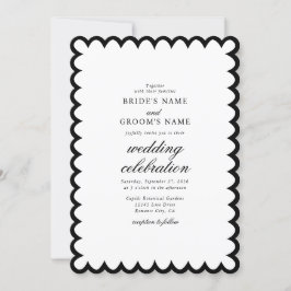 Invitación Elegante Boda de Monograma Blanco Negro Minimalist
