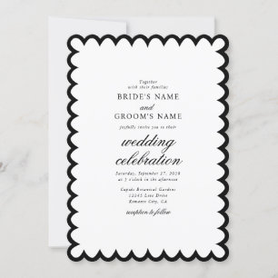 Invitación Elegante Boda de Monograma Blanco Negro Minimalist