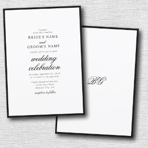 Invitación Elegante Boda de Monograma Blanco Negro Minimalist