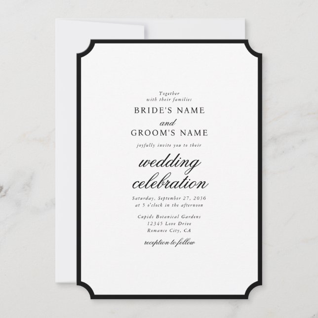 Invitación Elegante Boda de Monograma Blanco Negro Minimalist (Anverso)