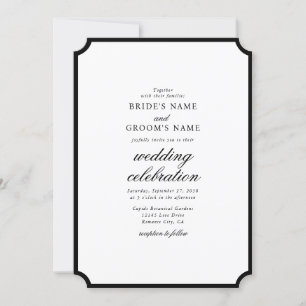 Invitación Elegante Boda de Monograma Blanco Negro Minimalist