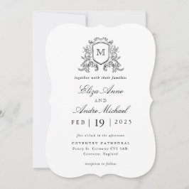 Invitación Elegante Boda de Monograma Blanco y Negro