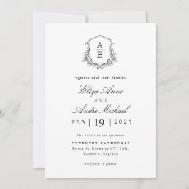 Invitación Elegante Boda de Monograma Blanco y Negro