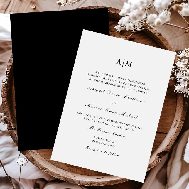 Invitación Elegante Boda de Monograma Blanco y Negro (Subido por el creador)