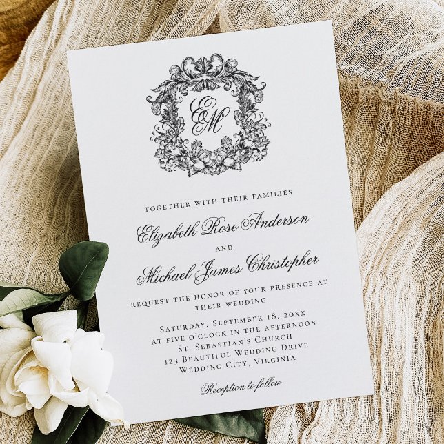 Invitación Elegante Boda de Monograma Blanco y Negro (Subido por el creador)