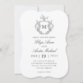 Invitación Elegante Boda de Monograma Blanco y Negro