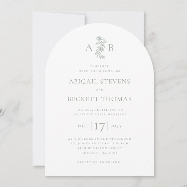Invitación Elegante Boda de Monograma Botánico (Anverso)