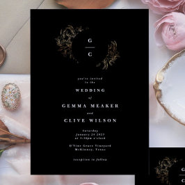 Invitación Elegante Boda de monograma botánico dibujado a man