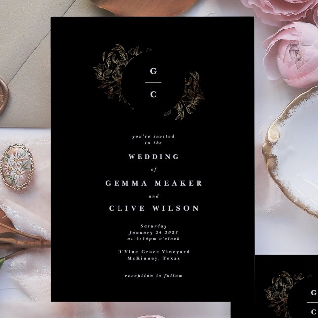 Invitación Elegante Boda de monograma botánico dibujado a man (Subido por el creador)