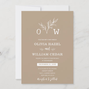 Invitación Elegante Boda de Monograma Botánico Pale Taupe