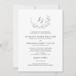 Invitación Elegante Boda de monograma botánico todo en uno