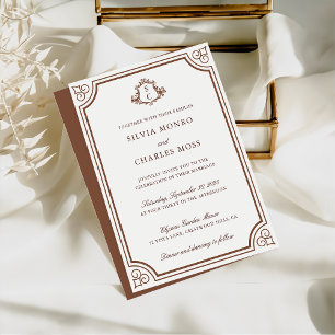 Invitación Elegante Boda de Monograma Clásico Brown & Ecru