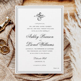 Invitación Elegante Boda de monograma clásico de escritura fo