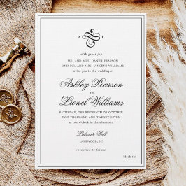 Invitación Elegante Boda de monograma clásico de escritura fo
