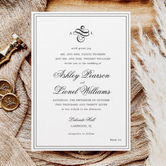 Invitación Elegante Boda de monograma clásico de escritura fo
