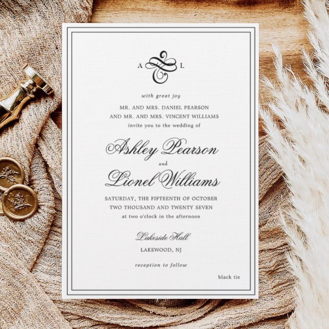 Invitación Elegante Boda de monograma clásico de escritura fo (Subido por el creador)