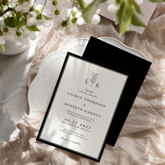 Invitación Elegante Boda de Monograma Clásico de Hojas (Subido por el creador)