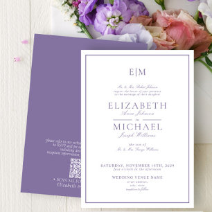 Invitación Elegante Boda de Monograma Clásico de Lavanda de C