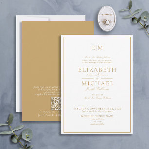 Invitación Elegante Boda de Monograma Clásico de Oro con códi