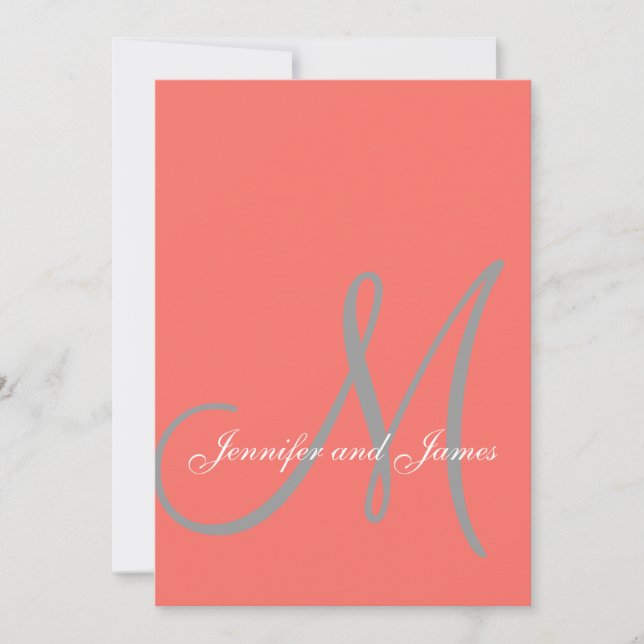 Invitación Elegante Boda de Monograma Coral Gray (Anverso)
