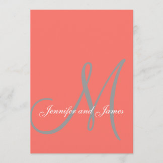 Invitación Elegante Boda de Monograma Coral Gray