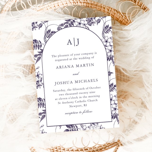 Invitación Elegante Boda de Monograma de Arco Floral (Subido por el creador)