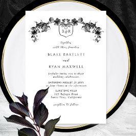 Invitación Elegante Boda de Monograma de Black Garlands