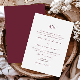 Invitación Elegante Boda de Monograma de Borgoña