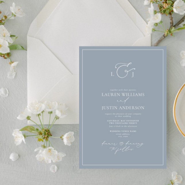 Invitación Elegante Boda de Monograma de caligrafía azul turq (Subido por el creador)