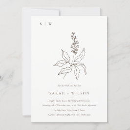 Invitación Elegante Boda de Monograma de Esbozo Botánico Flor