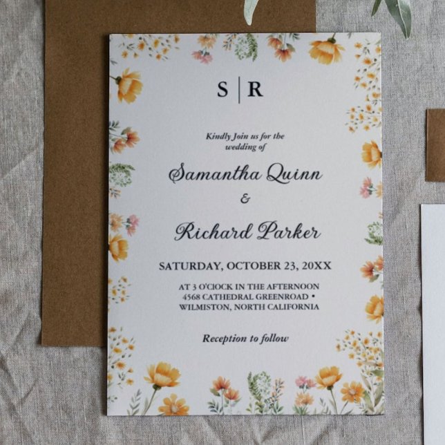 Invitación Elegante Boda de monograma de flor silvestre Weado (Subido por el creador)
