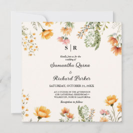 Invitación Elegante Boda de monograma de flor silvestre Weado