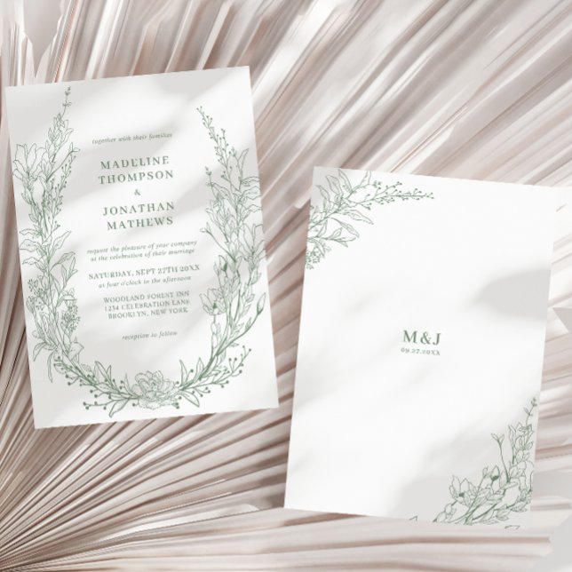 Invitación Elegante Boda de monograma de floral verde sabio (Subido por el creador)