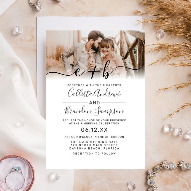 Invitación Elegante Boda de Monograma de Fotografía en Blanco (Subido por el creador)