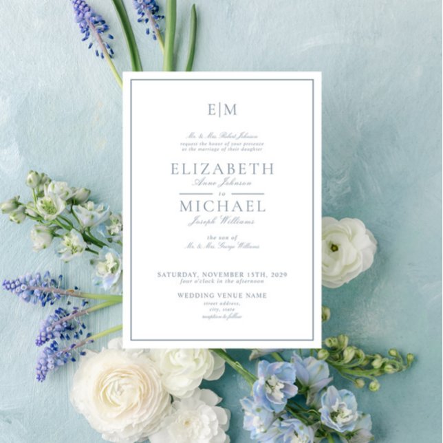 Invitación Elegante Boda de Monograma de Guión Clásico Dusty  (Subido por el creador)