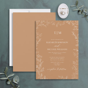 Invitación Elegante Boda de monograma de hoja mínima terracot
