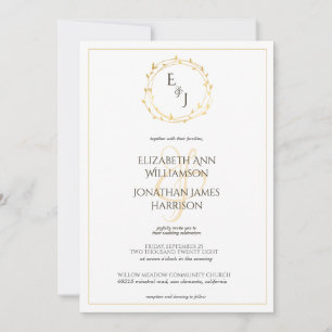 Invitación Elegante Boda de Monograma de Hojas de Oro