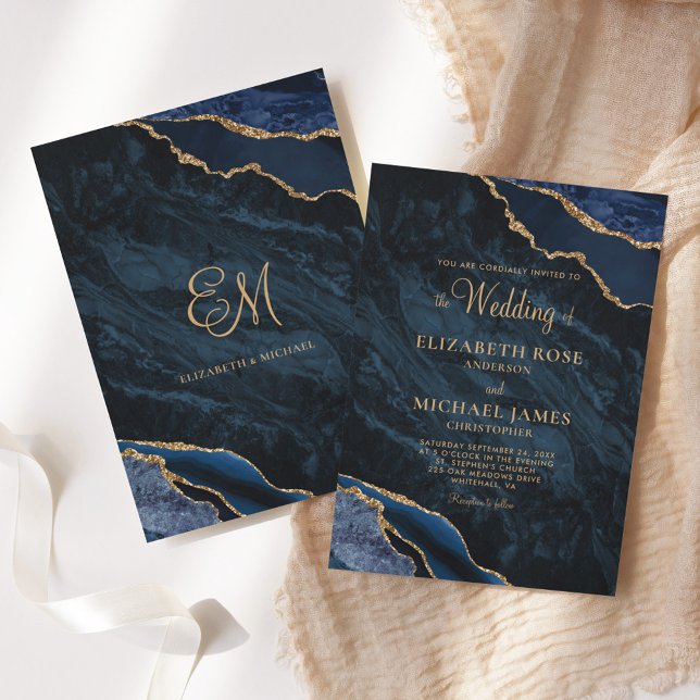 Invitación Elegante Boda de Monograma de la Marina Azul de Or (Subido por el creador)