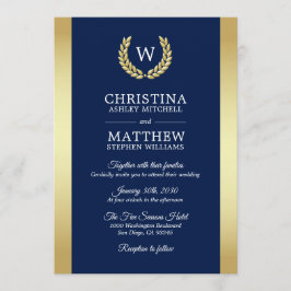 Invitación Elegante Boda de Monograma de la Marina Azul de Or