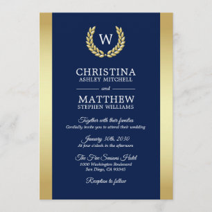 Invitación Elegante Boda de Monograma de la Marina Azul de Or