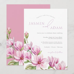 Invitación Elegante Boda de Monograma de Magnolia Rosa