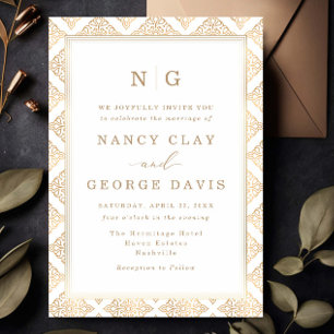 Invitación Elegante Boda de monograma de marco ornamental