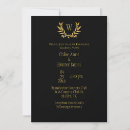 Invitación Elegante Boda de Monograma de Moda de Hoja de Oro 