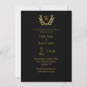 Invitación Elegante Boda de Monograma de Moda de Hoja de Oro 