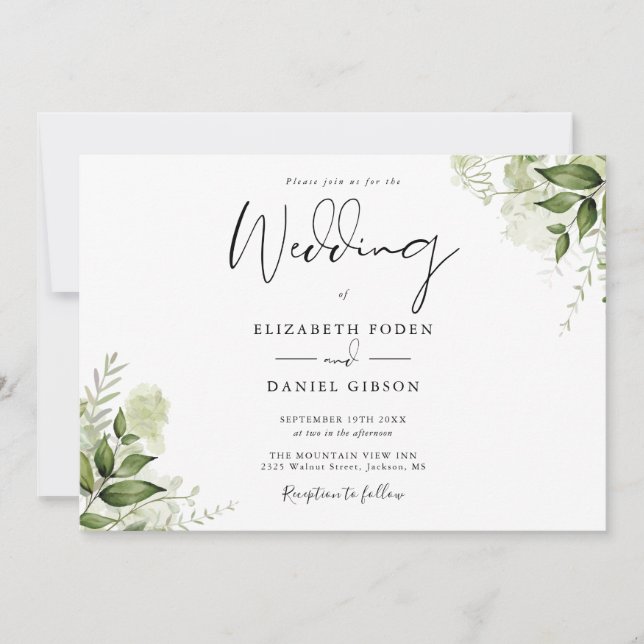 Invitación Elegante Boda de Monograma de Verdor Botánico (Anverso)