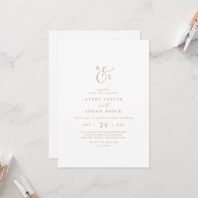 Invitación Elegante Boda de Monograma Delantero y Atrás con G (Anverso/Reverso In Situ)